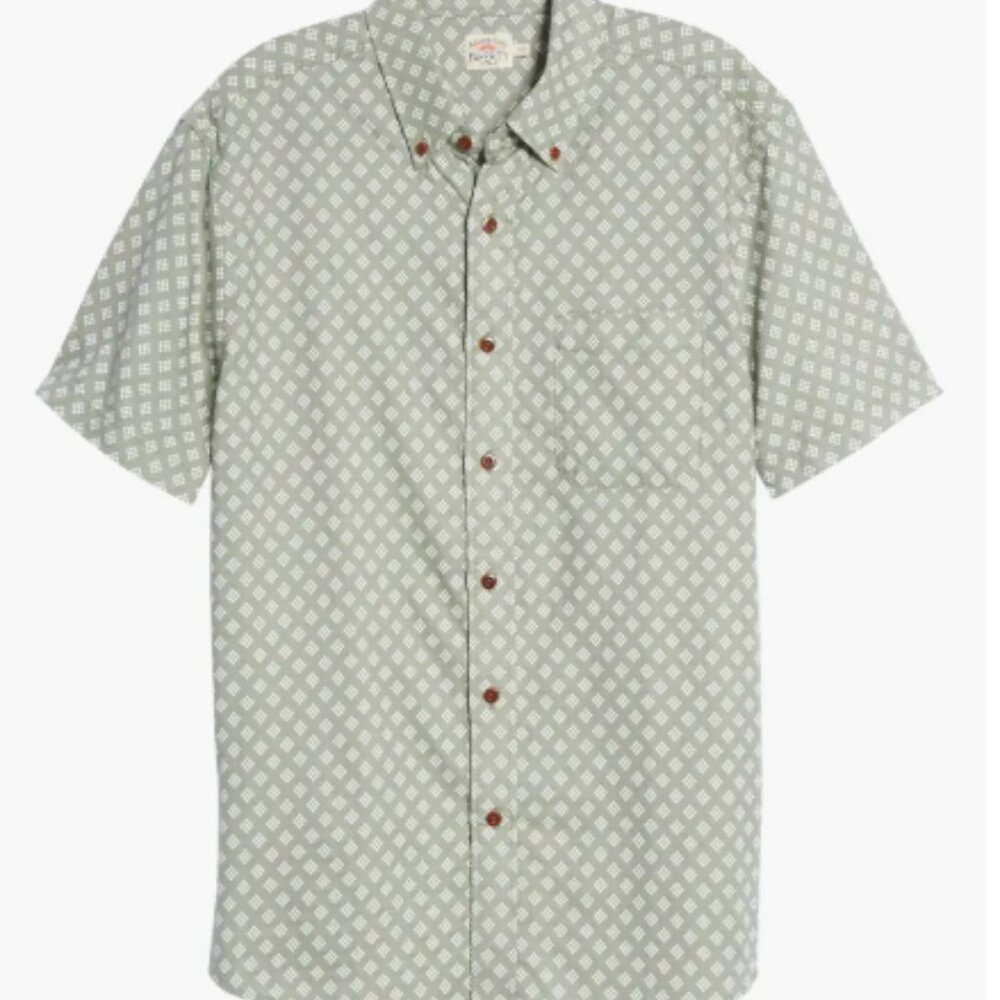 NWT - Faherty Men's B.YELLOWTAIL x Short-Sleeve Shirt - Crow Camp Olive - Medium
